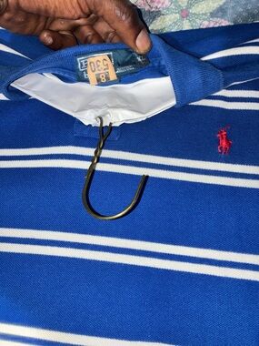 Ralph Lauren Blue & White Striped Polo with Red Pony